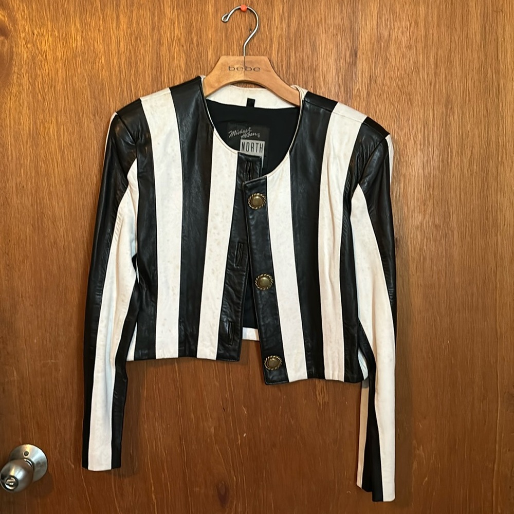 Michael Hoban Genuine Leather Black and White Jacket